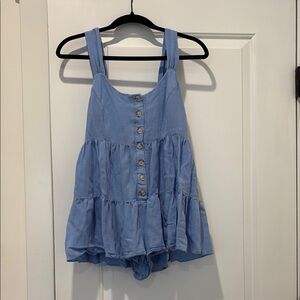 Blue Button-Down Ruffle Dress